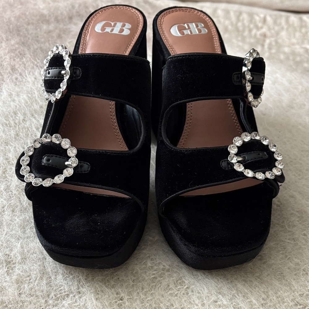 Gianni Bini Black Mules with Rhinestone Accents